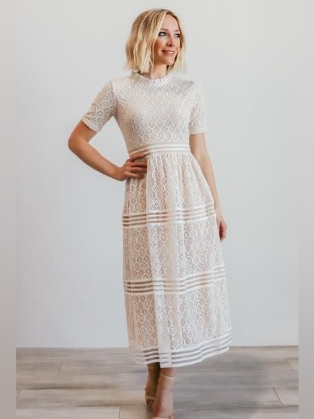 Baltic Born Windsor Lace Tiered Midi Dress Ivory Nude Size Small Cottagecore